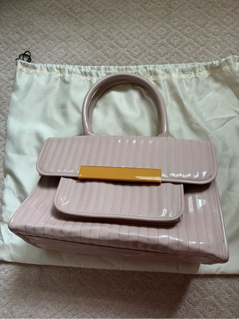 Ted Baker London Blush Patent Top-Handle Satchel with Gold Accent
